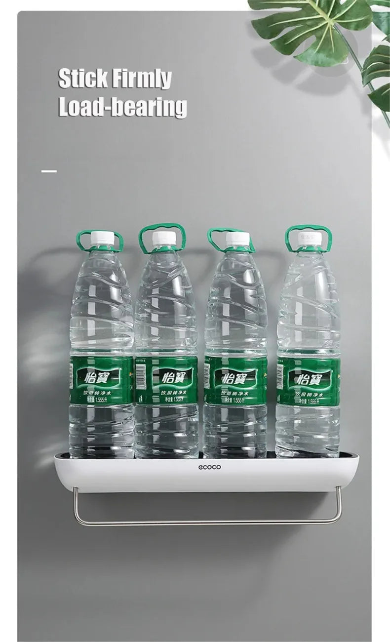 ECOCO Bathroom Shelves Organizer Storage Rack Wall Mount Towel Shelf Shampoo Rack with Towel Bar Rack Kitchen Accessories