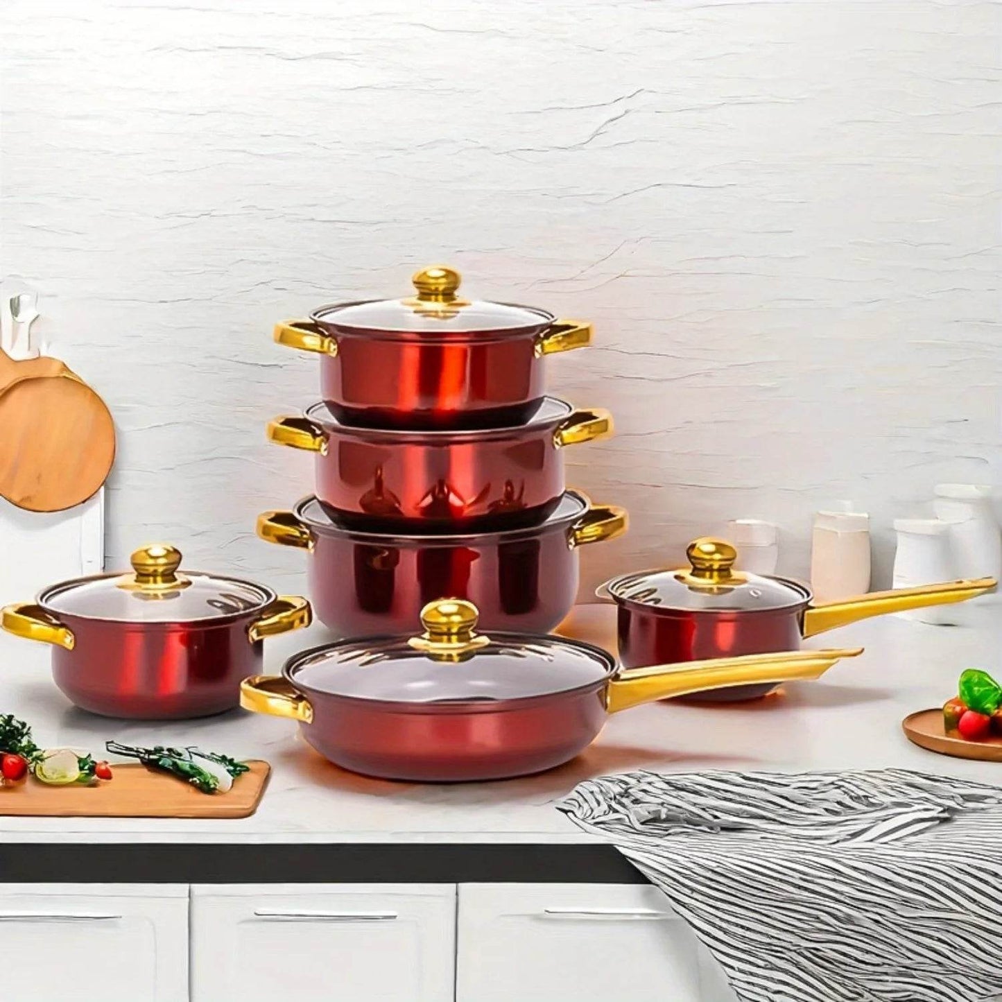 12pcs Stainless Steel Kitchenware Set, Multi-Color Non-Stick Pan Set, Pan, Pan, Pan with Lid, Versatile, Stylish And Durable - AIAZ