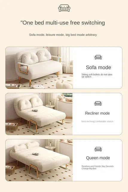 Folding Sofa Bed Dual Use Single Small Unit Balcony Living Room Multi Functional Clouding Stretching Relaxing Sofa Two Seat