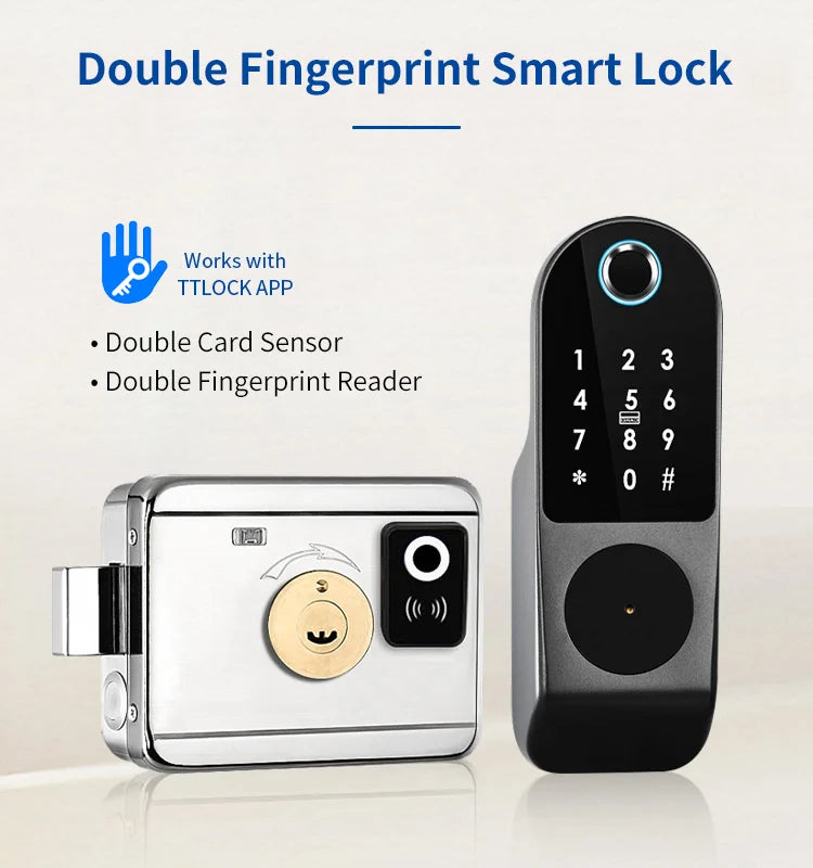Security Home Gate Door Keys Entry RFID Card Code Password Tuya Wifi TTlock Smart Door Lock Digital Double Side Fingerprint Lock