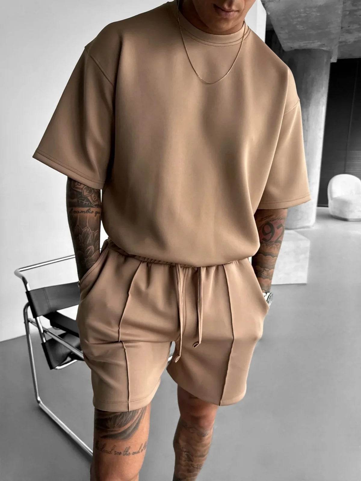 Men 2025 summer fashion sports design sense simple casual solid color quick drying short-sleeved T-shirt trend clothes - AIAZ