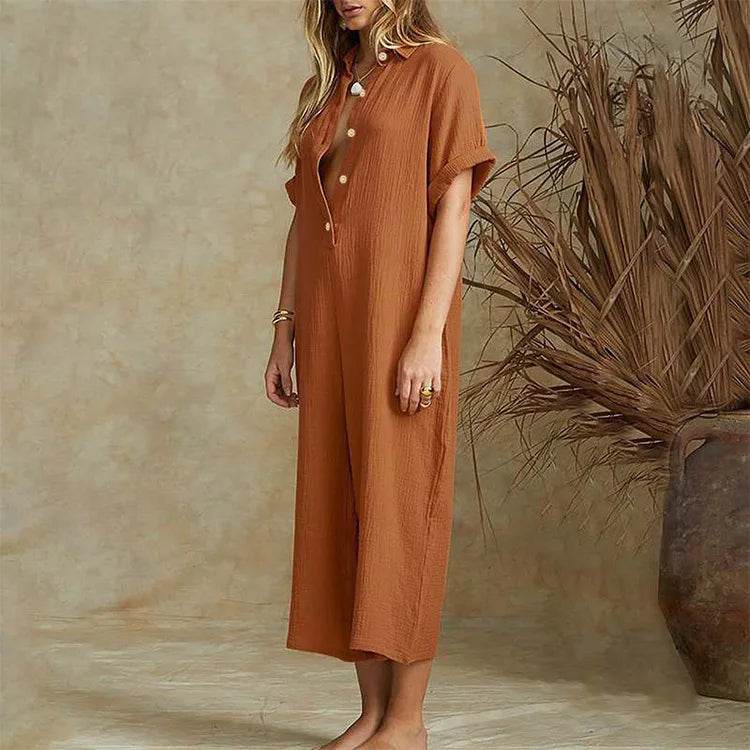 Summer Casual Workwear Jumpsuit Cotton And Linen Women's Trousers Spring Summer Elegant Office Lady Loose Simple Jumpsuits - AIAZ