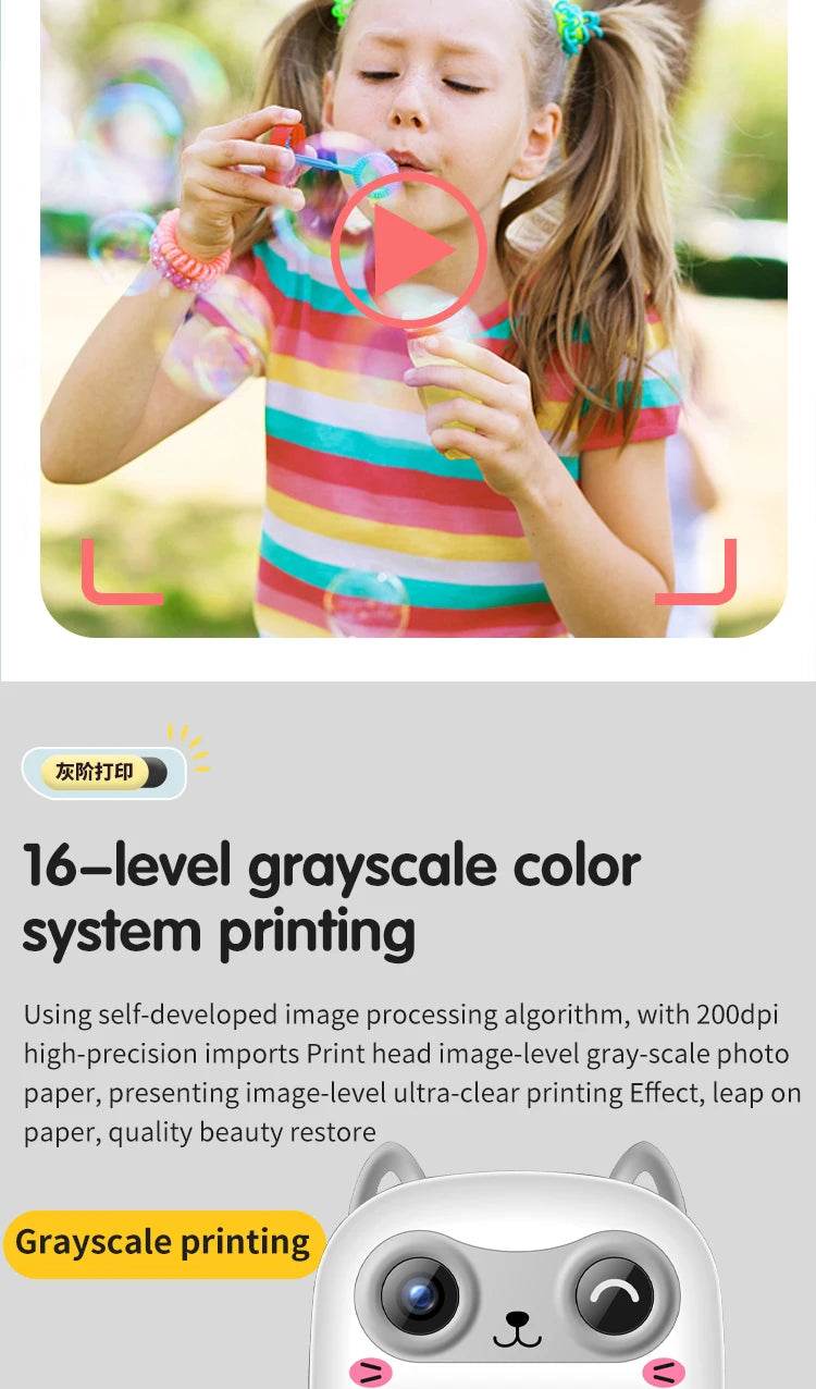 Children Digital Camera Instant Print for Kids Thermal Print Camera Instant Photo Printing Camera Video Toys+32G Memory Card - AIAZ