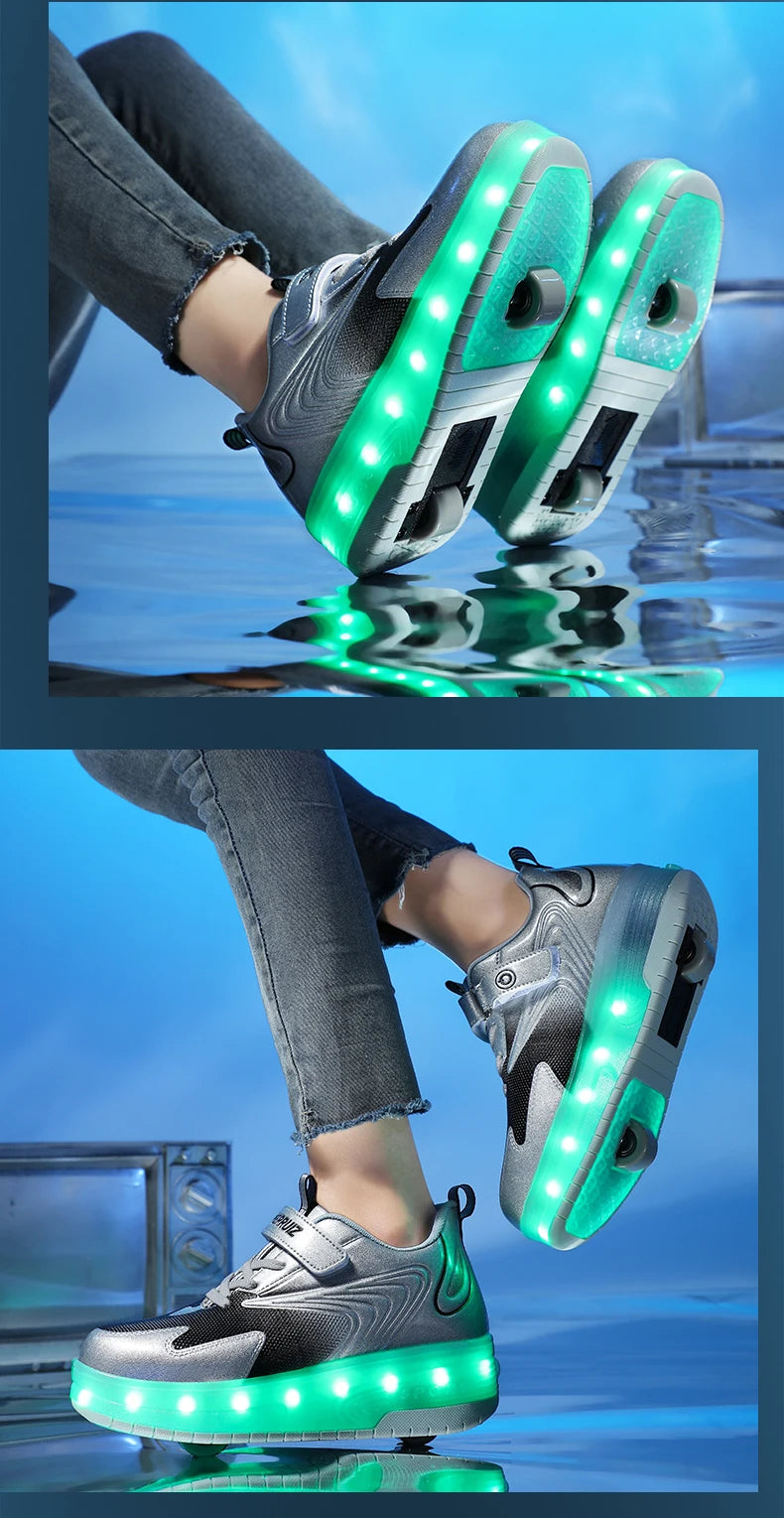 Kids Sneakers USB Recharge Light Up Skates Shoes Boys Girls Casual Skateboarding Shoe Roller Skate Outdoor Sports Shoes With LED