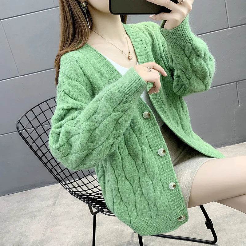 Women's Knitted Cardigan Sweater Loose Fashion New Autumn And Winter Western Style Casual Jacket Coat Women - AIAZ