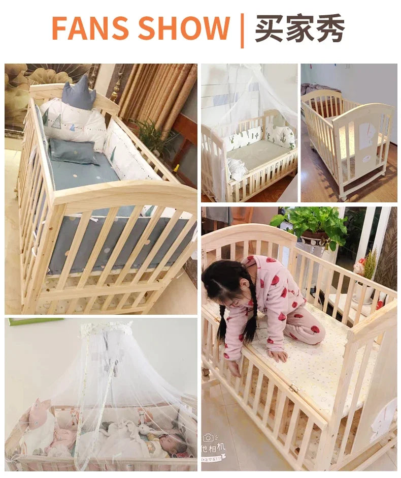 Baby Crib Multifunctional BB Baby Crib Solid Wood Unpainted Cradle Bed Movable Newborn Children Splicing Large Bed