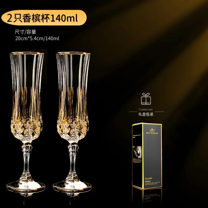 Hand-painted French imported gold cda crystal red wine glasses set home whisky strong wine glasses 2 Pack.