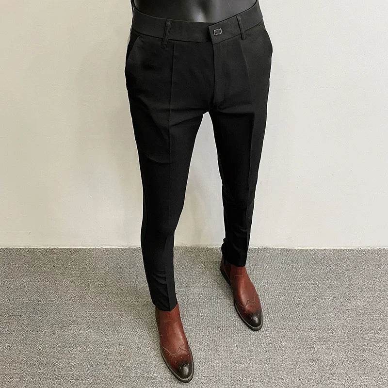 Men Suit Pants Formal Trousers Pantalone Hombre Stretch Slim Solid Color Casual Dress Full Length Pants Fashion New Men Clothing - AIAZ