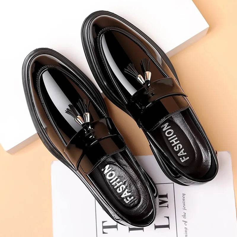 2024 New Men's Casual Business Leather Shoes Bright Black Wedding Banquet Dress Leather Shoes Large fashion Men's Shoes 38-48 - AIAZ
