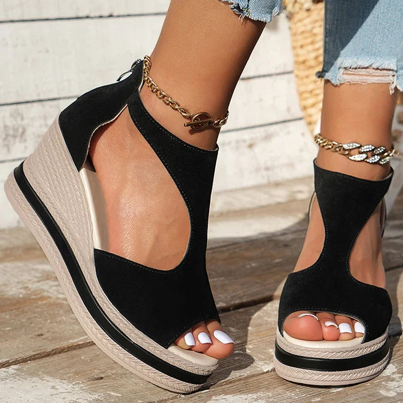 Summer Cover Heel Platform Sandals Women Fashion T-Strap Wedge Heel Sandal Female New Style Outwear High Heel Sandalias Mujer