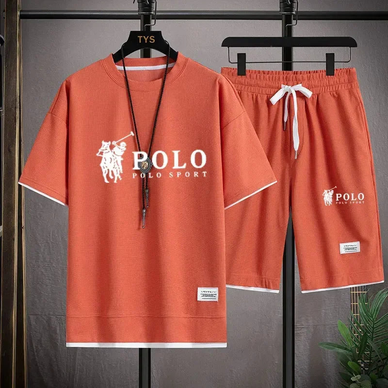 "2025 Men's Short-sleeved T-shirt + Sports Shorts Two-piece Summer Fashion Breathable Fitness Casual Jogging Set.