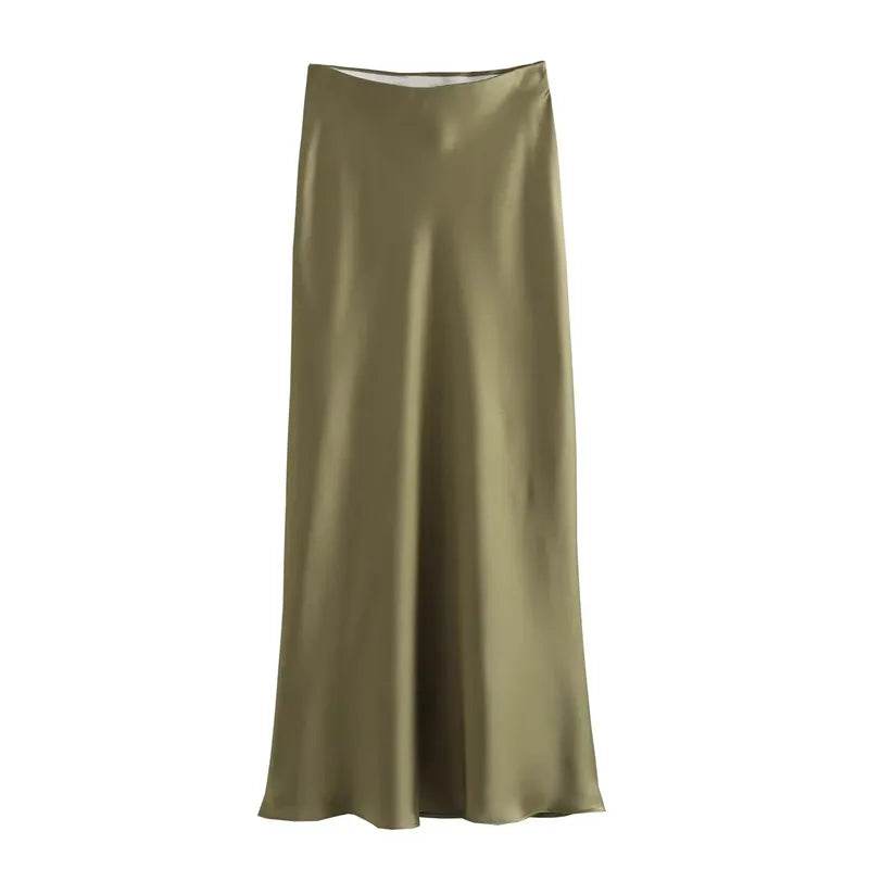 MUJER Woman 2025 Satin Skirt Women High Waist Long Skirts For Women Summer Black Midi Skirt Woman Office Elegant Women's Skirts - AIAZ