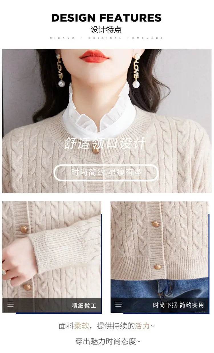 Knitted Cardigan Women's Short Spring Autumn New Top Round Neck Loose Fashionable Sweater Casual Jacket - AIAZ