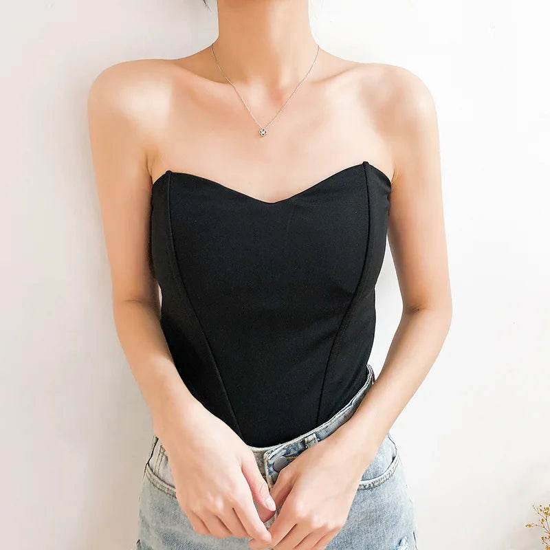 Tanks Tops Women Off-shoulder Outerwear Tube-top Sexy Spicy Girls Summer European Style Streetwear Slim Defined Waist Popular - AIAZ