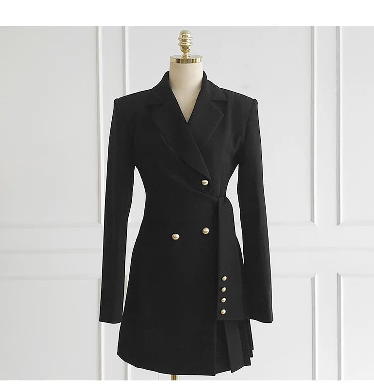 H Han Queen Autumn Winter Dresses Korean Lace-Up Professional Jacket Vestido Elegant Fashion Slim Office Party Casual Dress