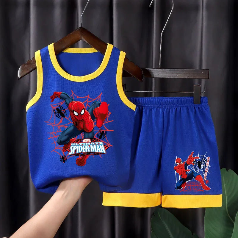 2025 Summer New Breathable Boys Vest Sets Anime Spiderman Children's Sleeveless Top Shorts Two Piece Suit Kids Casual Outfits