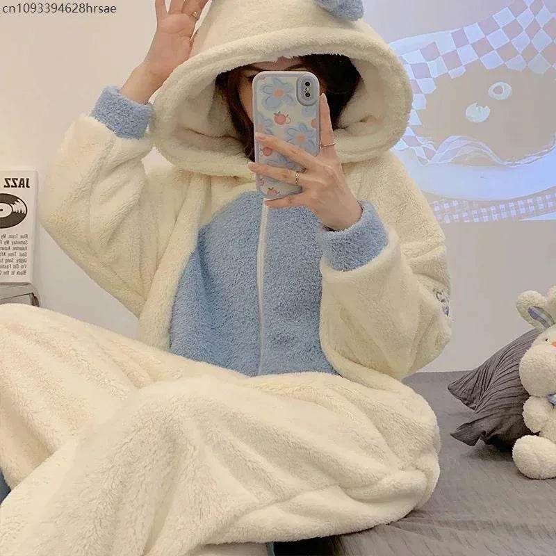Winter Adult Kigurumis Women Pijama Onesie Jumpsuits Cartoon Sleepwear Pyjama Thicken Hoodie Korean Girls Leisure Wear Pajamas - AIAZ