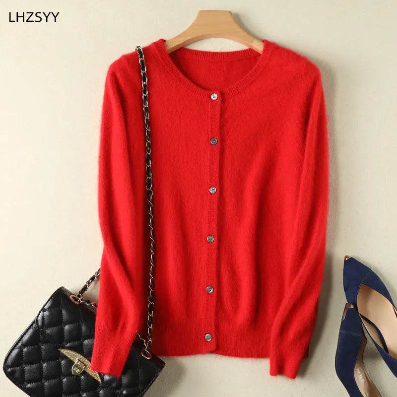 Women Cardigan Large Size Warm Pure Mink Cashmere Sweaters O-neck Loose Coat Female Sweater Ladies' Jacket Solid Knit Cardigans - AIAZ