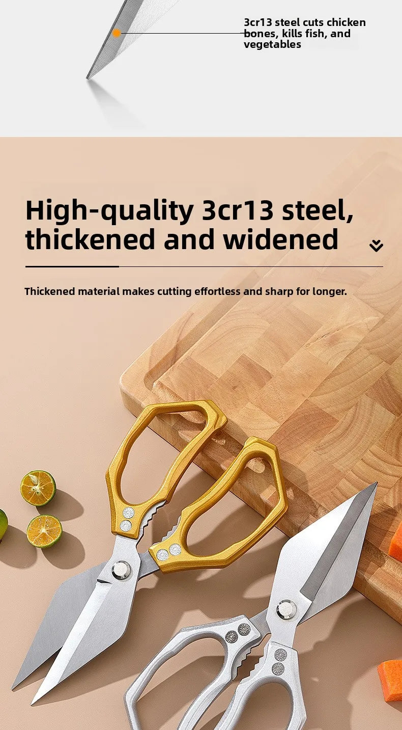 1pc Heavy-Duty Kitchen Scissors Stainless Steel Multi-Purpose Shears for Meat and Roast Cutting Household Cooking Food Scissors