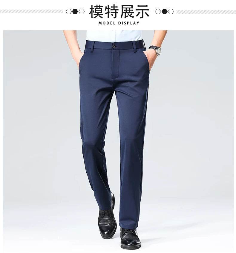 Men Suit Pants Light Thin Elastic Slim Fit Dress Pants Business Solid Casual Straight Leg Trouser Men Clothing Oversize 29-42 - AIAZ