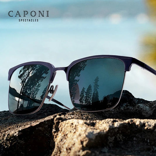 CAPONI Polarized Sunglasses For Men Fashion Pure Ttanium Eyewear Retro Trendy Brand Design Sun Glasses for Driving Shades BS1905