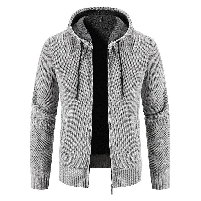2025 New Winter Mens Sweaters Outwear Hooded Fleece Cardigan Men Knitted Warm Sweatercoat Solid Casual Hooded Sweater Jacket Man - AIAZ
