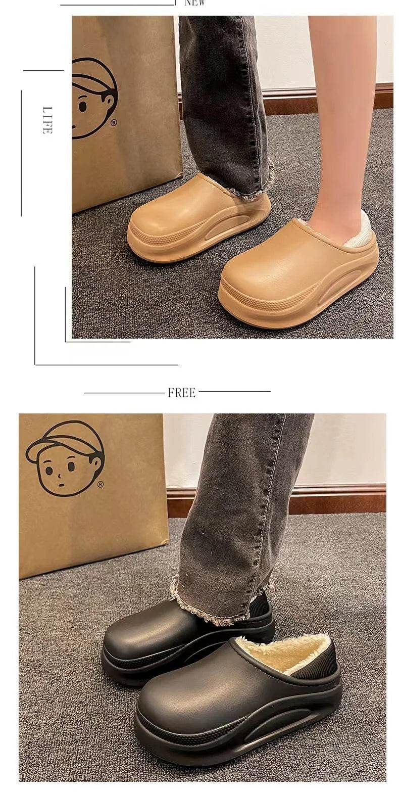 2025 Winter Men Women Warm Slipper EVA Short Plush Fur Indoor Flip Flop Non-Slip Waterproof Casual Outdoor Slipper For Couple - AIAZ