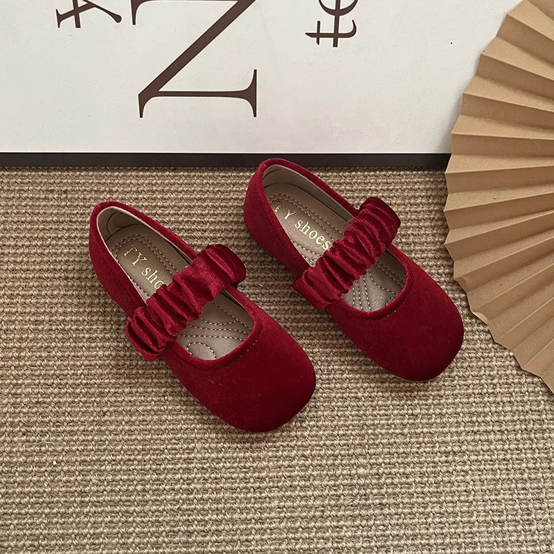 New 2025 Fashion Baby Girls Princess Band Shoes Shallow Velvet Infant Toddler Children Slip on Dance Shoes Soft Sole Flat Shoes
