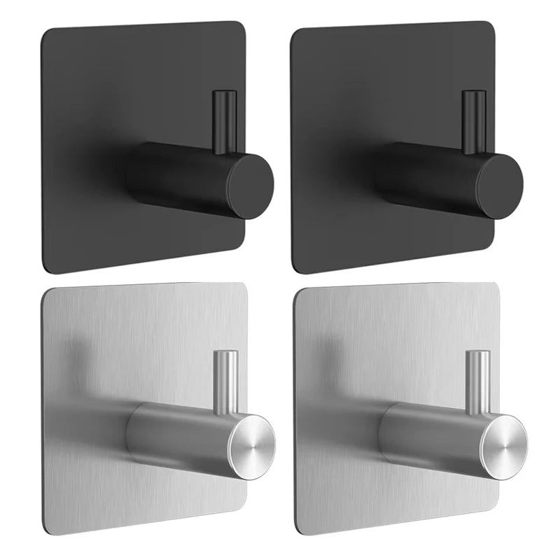 4/1pcs Black Self-Adhesive Wall Hooks for Hanging Keys Clothes Hanger Bathroom Door Robe Hook Coat Rack Towel Holder Accessories
