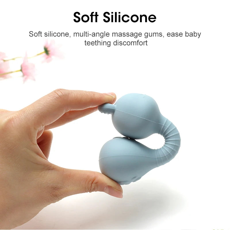 Food-Grade Baby Bunny Silicone Rattle Teether – Dumbbell Shape for Easy Grip, Handheld Toy for Infants