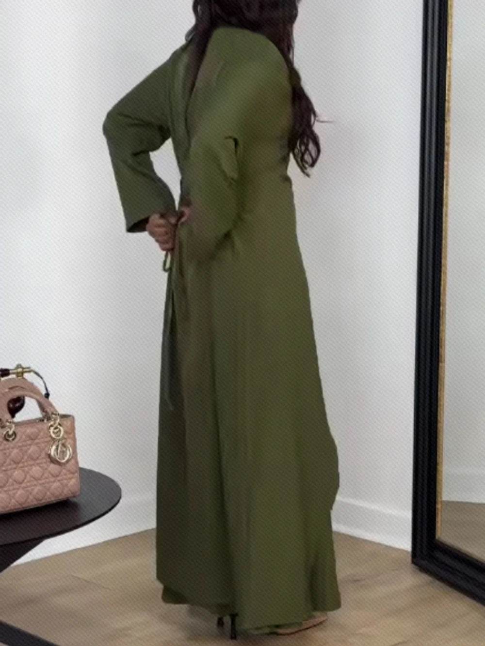 Muslim O Neck Kaftan Satin Evening Dress Simple 2-pieces Robe Modest Abaya Women Caftan New Arrival Formal Party Buttons Gown - AIAZ