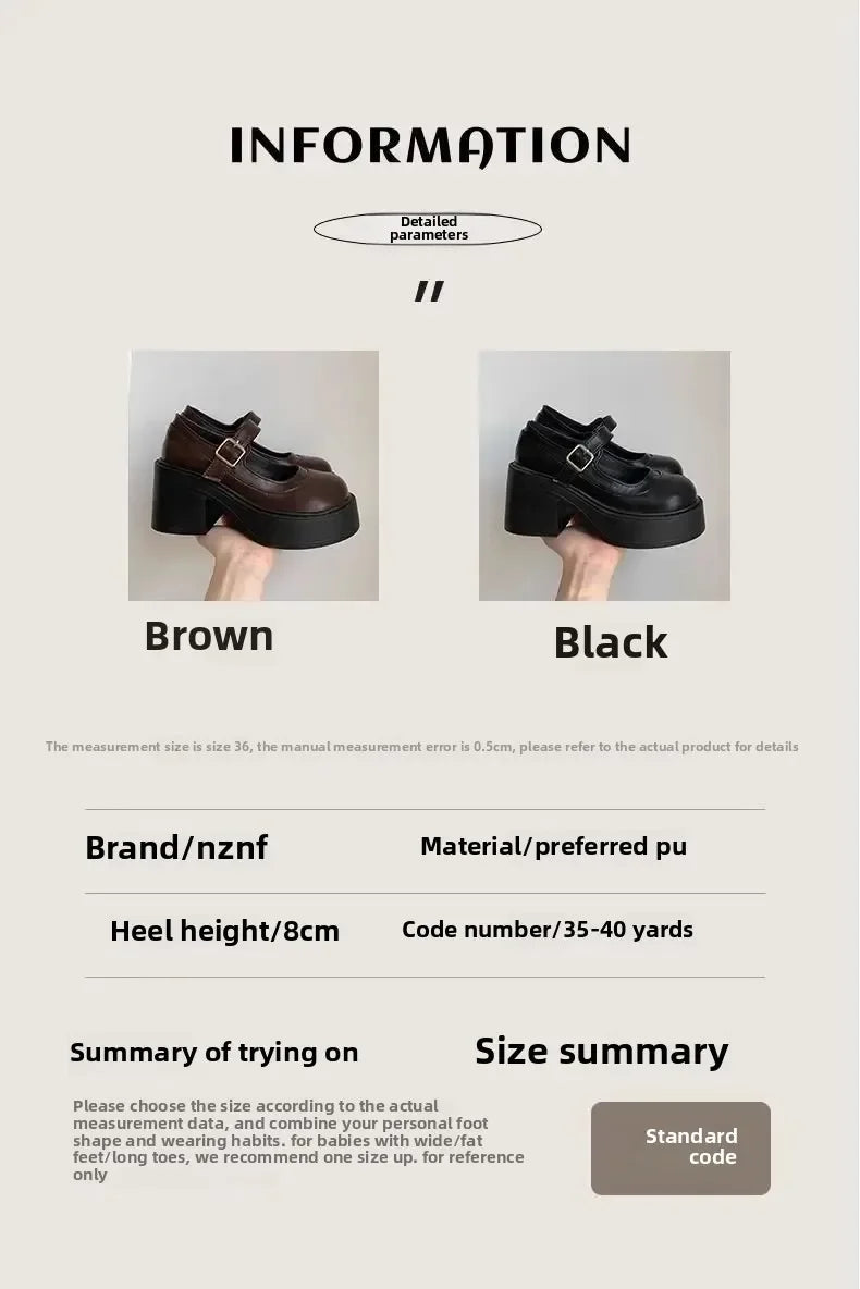 Brown Retro French Thick Heel Mary Janes Women's Shoes Spring 2025 New Style Heightening Flat Mouth High Heels Loafers Shoes