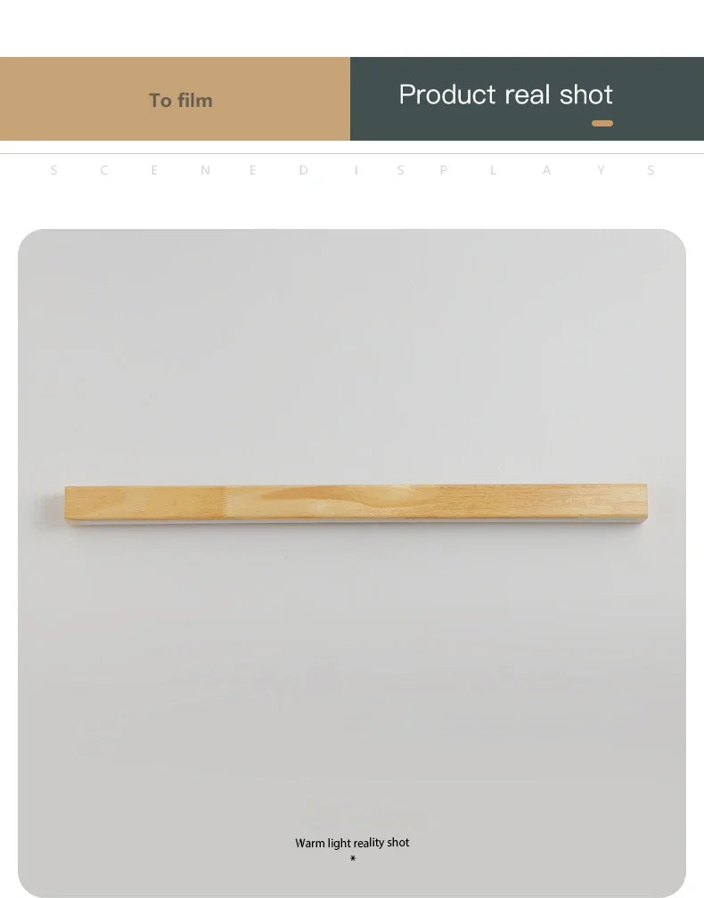 Simple Solid Wood Wall Lamp LED Long Strip Lamp Living Room Background Wall Corridor Balcony Bedroom Bedside Lighting Decoration