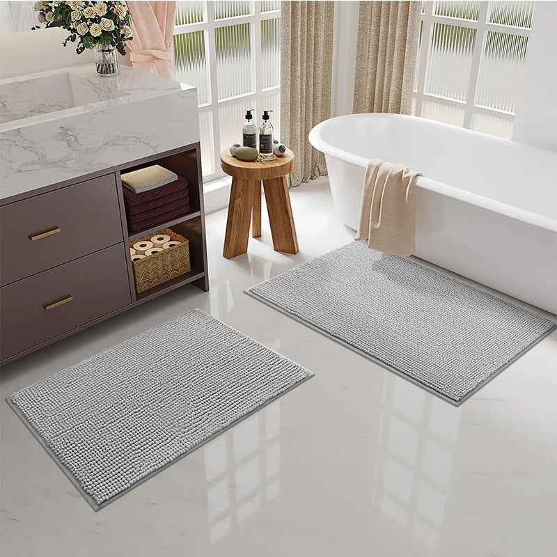 Kitinjoy Luxury Chenille Bath Mat Soft Non-slip Bathroom Shower Rug Extra Absorbent Mat Washable Quick Drying Foot Floor Carpets