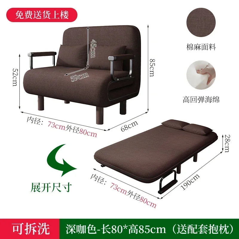 Modern Simple Foldable Sofa Bed Multi-functional Internet Celebrity Living Room Double Push Retractable Sofa Home Furniture