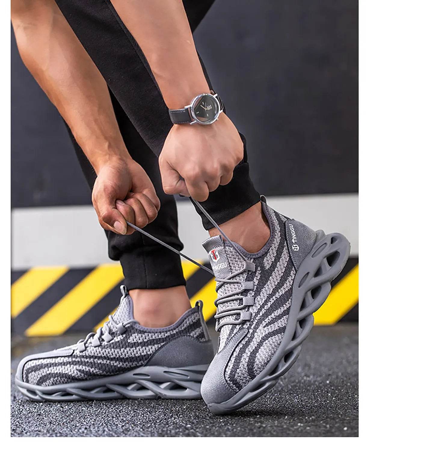 Men's safety shoes are anti impact, anti puncture, soft, comfortable, breathable, anti slip, and wear-resistant work shoes - AIAZ