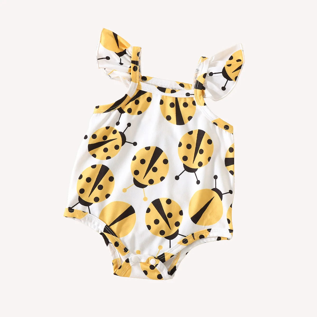 Baby Girl Summer 0-12 Months Outing Cute and Fashionable Yellow Ladybug Print Slim Fit One-Piece Swimsuit