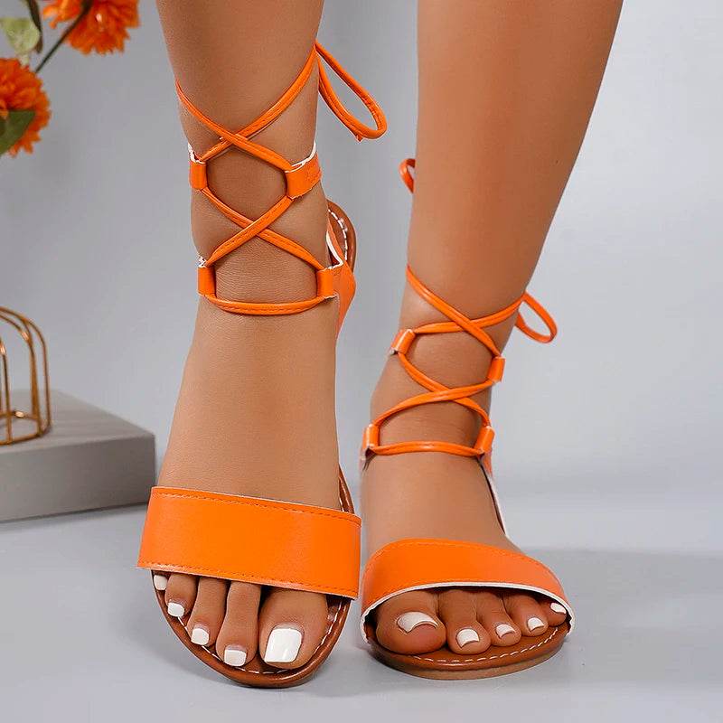 Ankle Lace Up Soft Bottom Women Sandals Summer Fashion Gold Falt Low Platform Sandles Non-slip Large Size 43 Sandalias - AIAZ