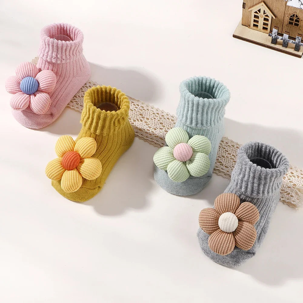 2Pcs Flower Baby Headband Socks Set Soft Nylon Hairband for Newborn Girl Elastic Floral Turban Short Sock Infant Headwear