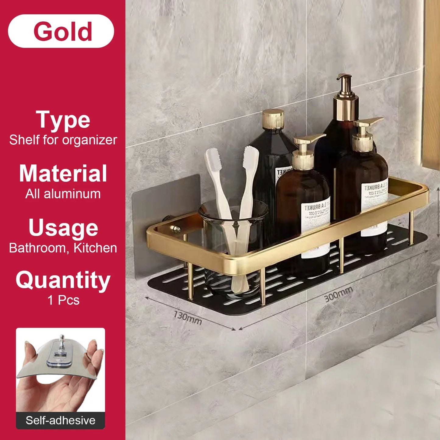 Bathroom Shelf No Drill Wall Mounted Shampoo Bottle Shower Corner Rack Toilet Storage Rack Aluminum Bathroom Kitchen Accessories