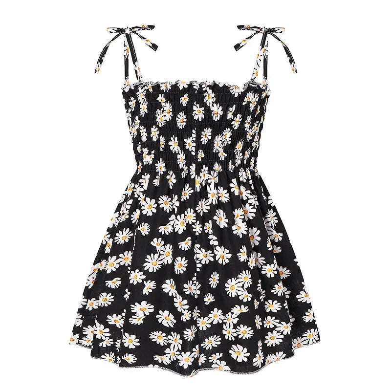 ‌2025 Summer Girls Princess Beach Dress Strapless Floral Print Sleeveless Party Wear Toddler Solid Color Casual Fashion 1-6Y