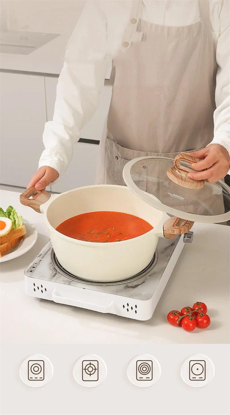 DONNOR 16Pcs/set Pot Set Home Nonstick Beef Steak Frying Pan Stewed Pot with Silicone Spatula and Glass Lid Kitchen Cookware Set