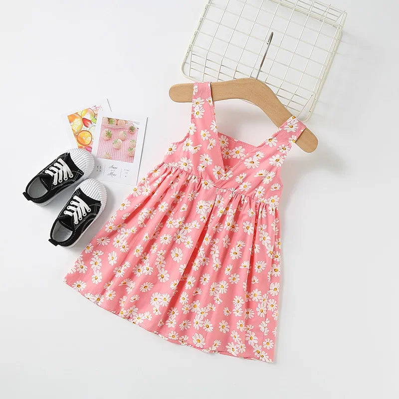 New Baby Girls Sleeveless Flower Print Dresses Clothes Bowknot Kid Summer Princess Dress Children Party Ball Pageant Outfit