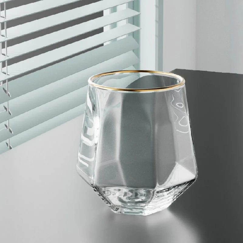 320ml 4pcs Set Hexagonal Cup Wine Utensils Personalized Unique Cold Drink Cup Golden Edged Glass Cup Coffee Juice Tea Cups Cafe