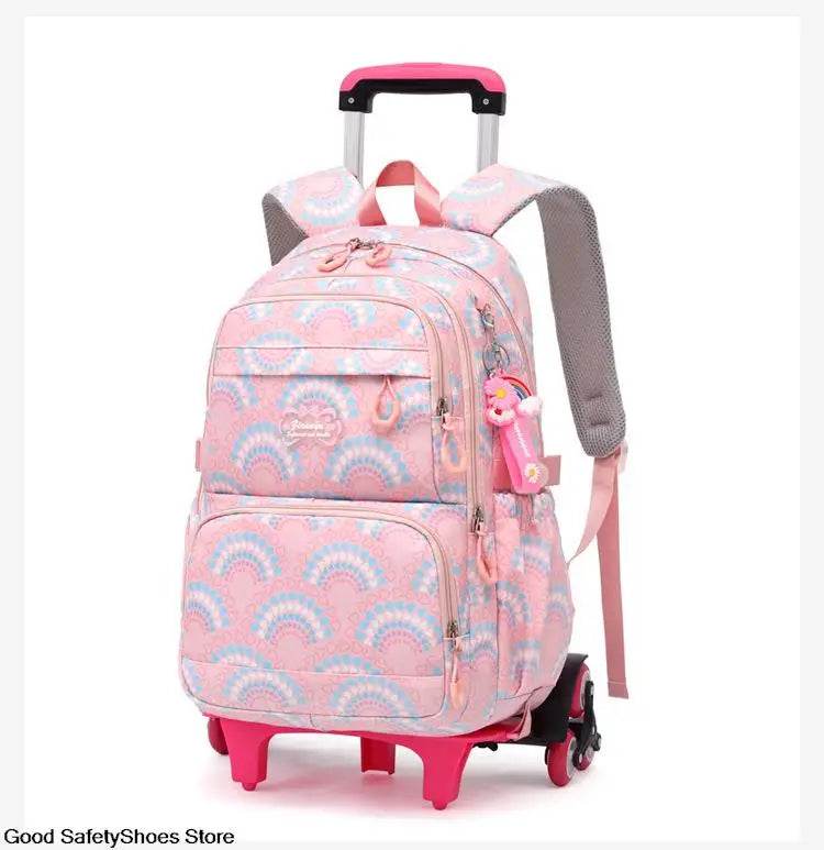 Rolling School Bags for Girls Backpack Children Waterproof School Backpacks with Wheels Middle School Trolley Luggage Back Pack - AIAZ