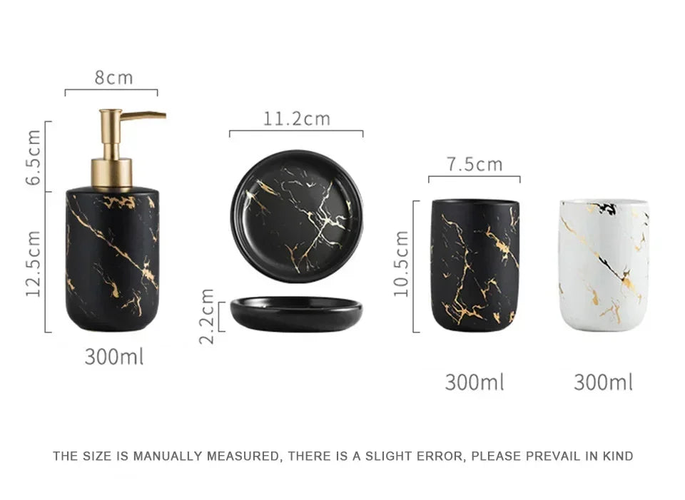 Marble Soap Dispenser Pump Bottle Ceramic Bathroom Accessory Set  Home Couple Mouthwash Cup Soap Dish Washing Tools Luxury