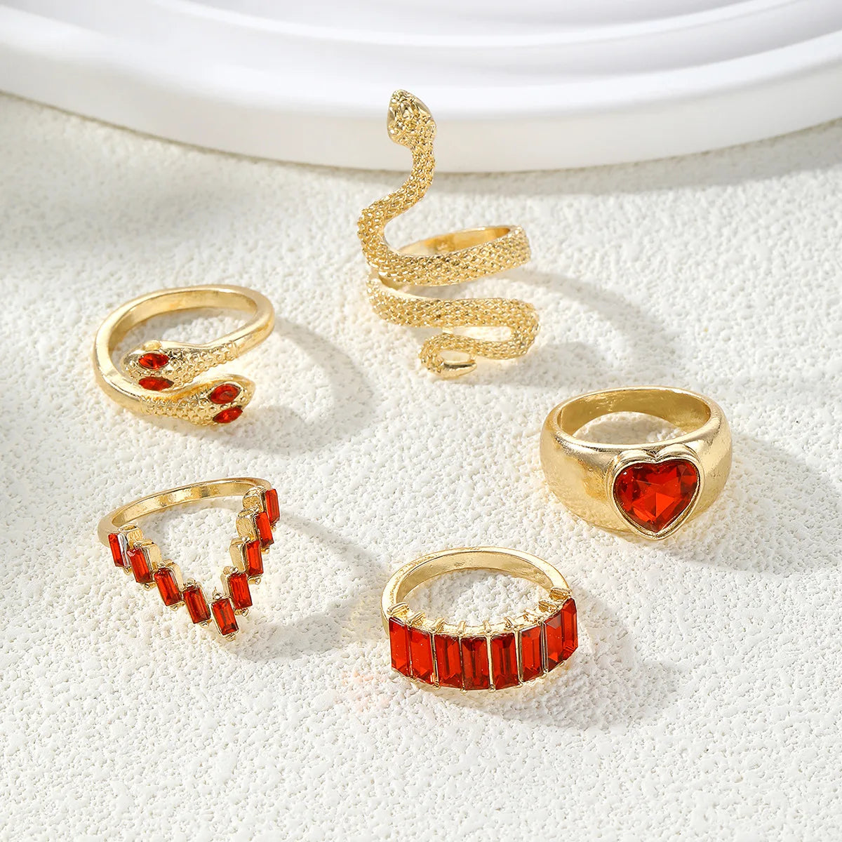 2024 New Tide Individuality Retro Geometric Hollowing Inlay Gem Rings SetLiquid State Metal Four-Piece Rings Set Paty Jewelry