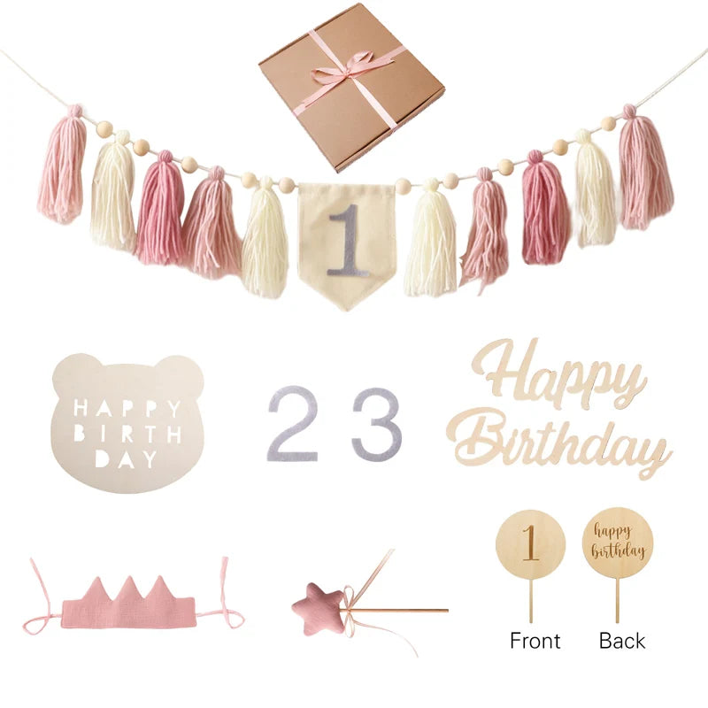 Let's Make Happy Birthday Banner Handmade Tassel Pendant First Boys Girl Baby Shower Birthday Party Balloon Decoration Supplies