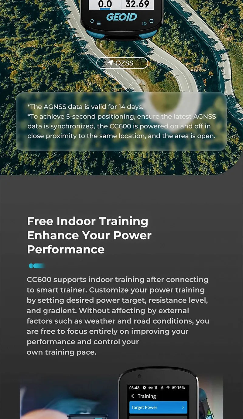 GEOID CC600 Color Screen Bike Computer Smart Navigation GPS Wireless Bicycle Speedometer WIFI ANT+ 11 Languages Cycling Odometer