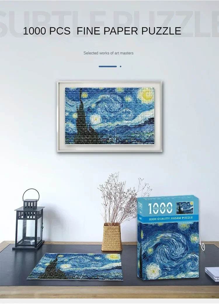 38*26cm Mini Jigsaw Puzzle 1000 Pieces for Adults Famous Oil Painting Van Gogh Puzzle Christmas Gift Toy Educational Toys - AIAZ